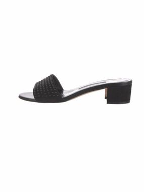 Manolo Blahnik Black Studded Block Heel Slide Mule Sandals